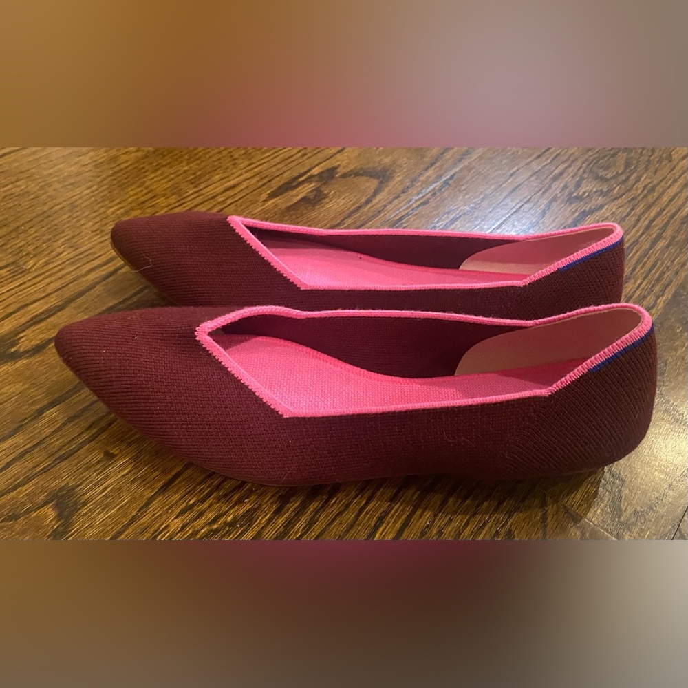 Woman's Rothys Maroon/Pink Textile Slip-on Flats Size 8